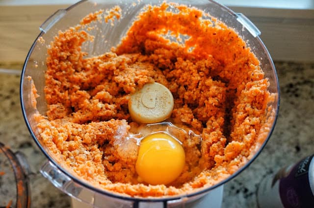 sweet potato falafel ingredients in food processor