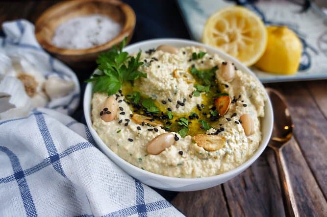 Lupini bean dip in a bowl 