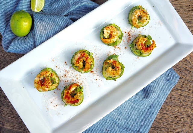 Shrimp Cucumber Canapes | light and healthy bites that only take a few minutes to make! 