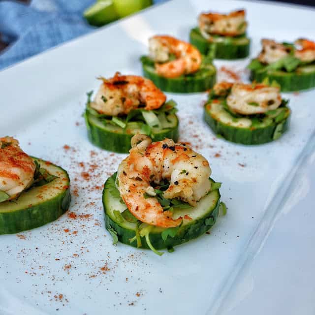 Blackened Shrimp and Cucumber Canapes
