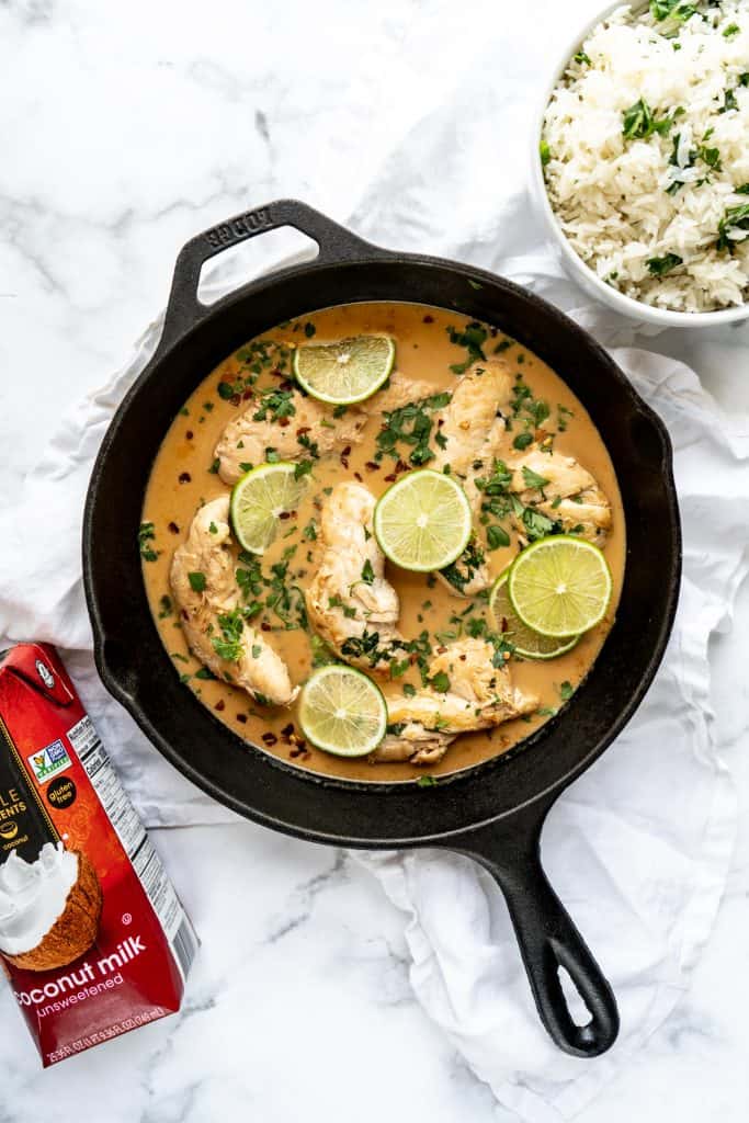 coconut lime chicken in cast iron skillet