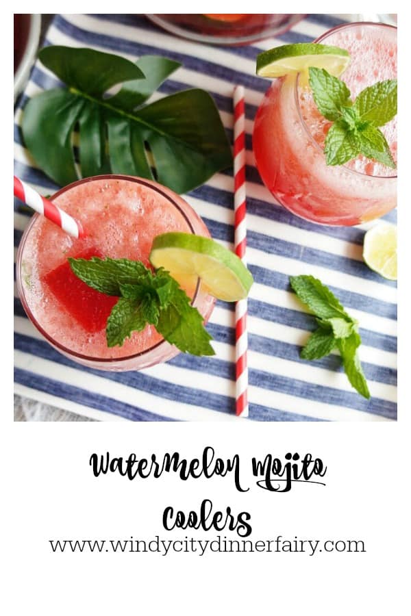 Raise a glass to a fun filled summer with these watermelon mojito coolers! The perfect frozen cocktail to help you cool off!