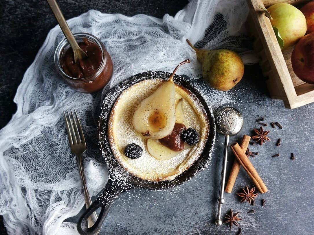 poached pear dutch baby