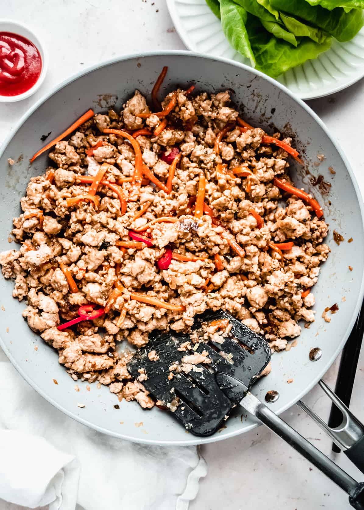 copycat pf changs lettuce wraps chicken mixture in large saute pan