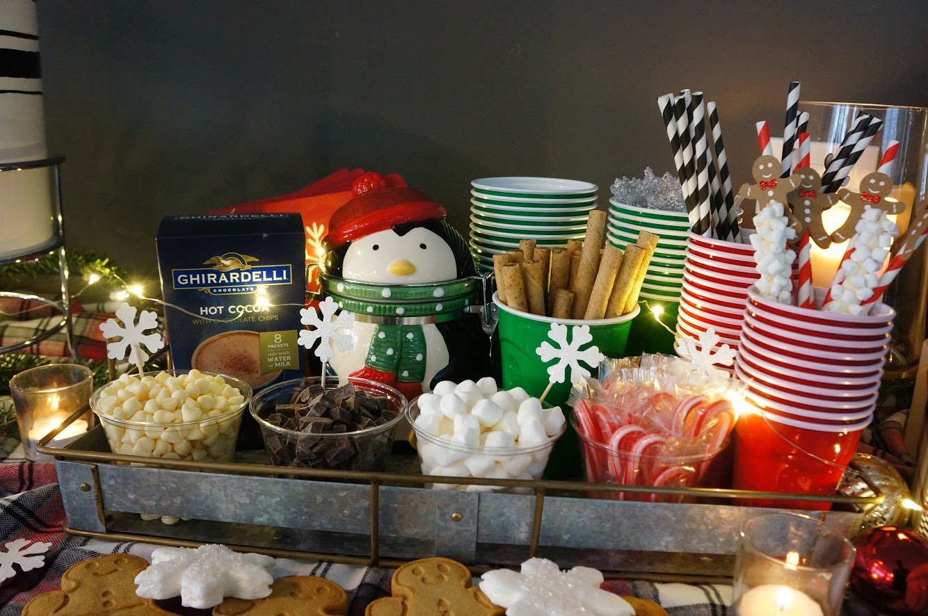 hot cocoa bar toppings displayed