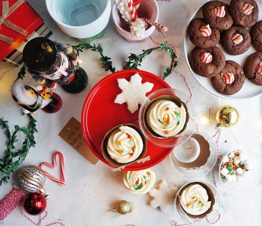 Reindeer holiday cupcakes overhead shot