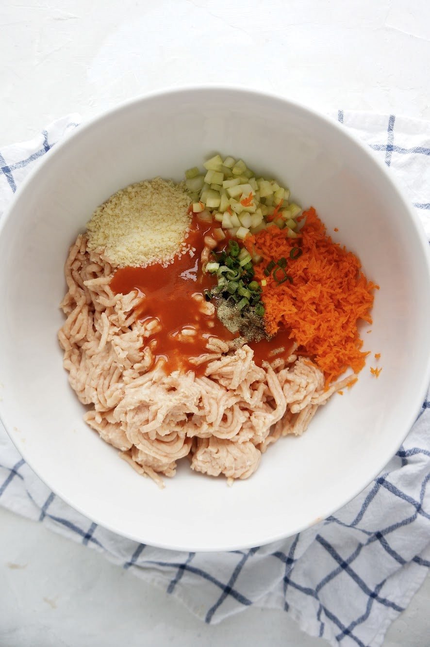 buffalo chicken meatball ingredients in bowl