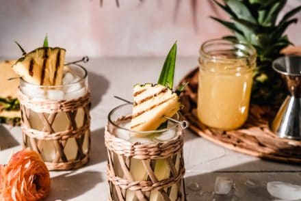 grilled pineapple mules garnished with pineapple wedges