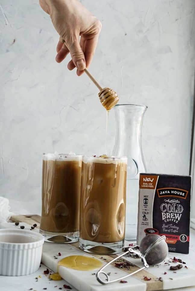 Iced Lavender Cold Brew Latte + How To Make Cold Brew In A French Press, Recipe