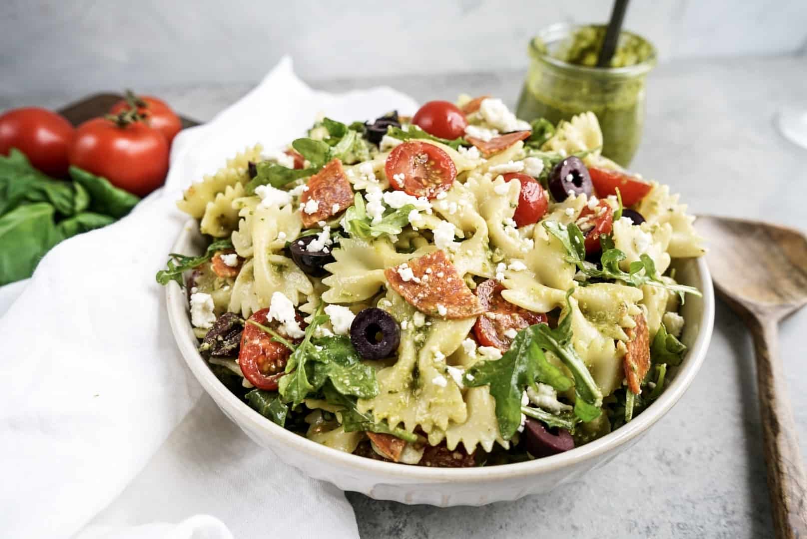 Easy Italian Pesto Pasta Salad in bowl