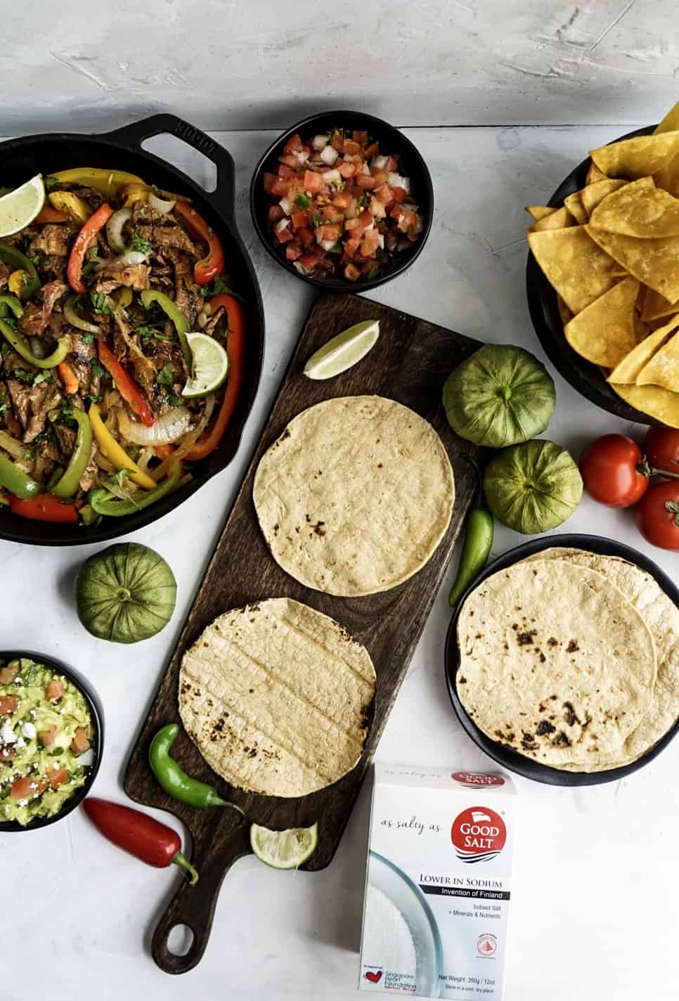 steak fajitas with tortillas