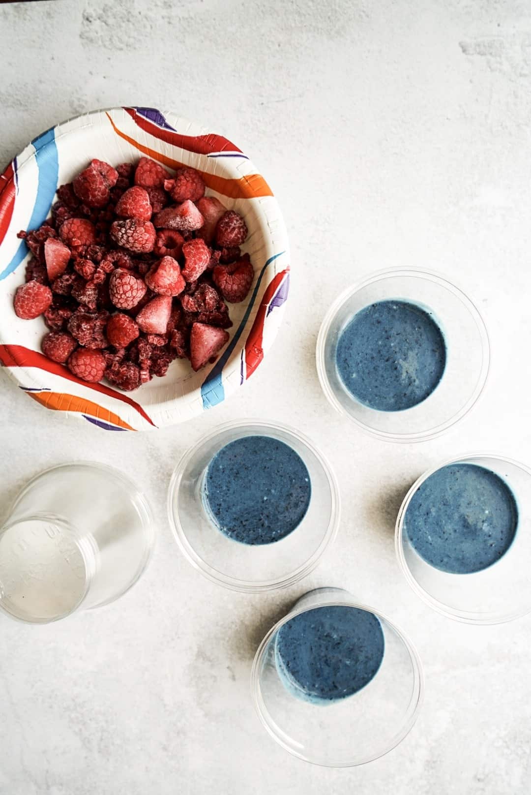 Stars and Stripes Frozen Yogurt Cups ingredients in bowls