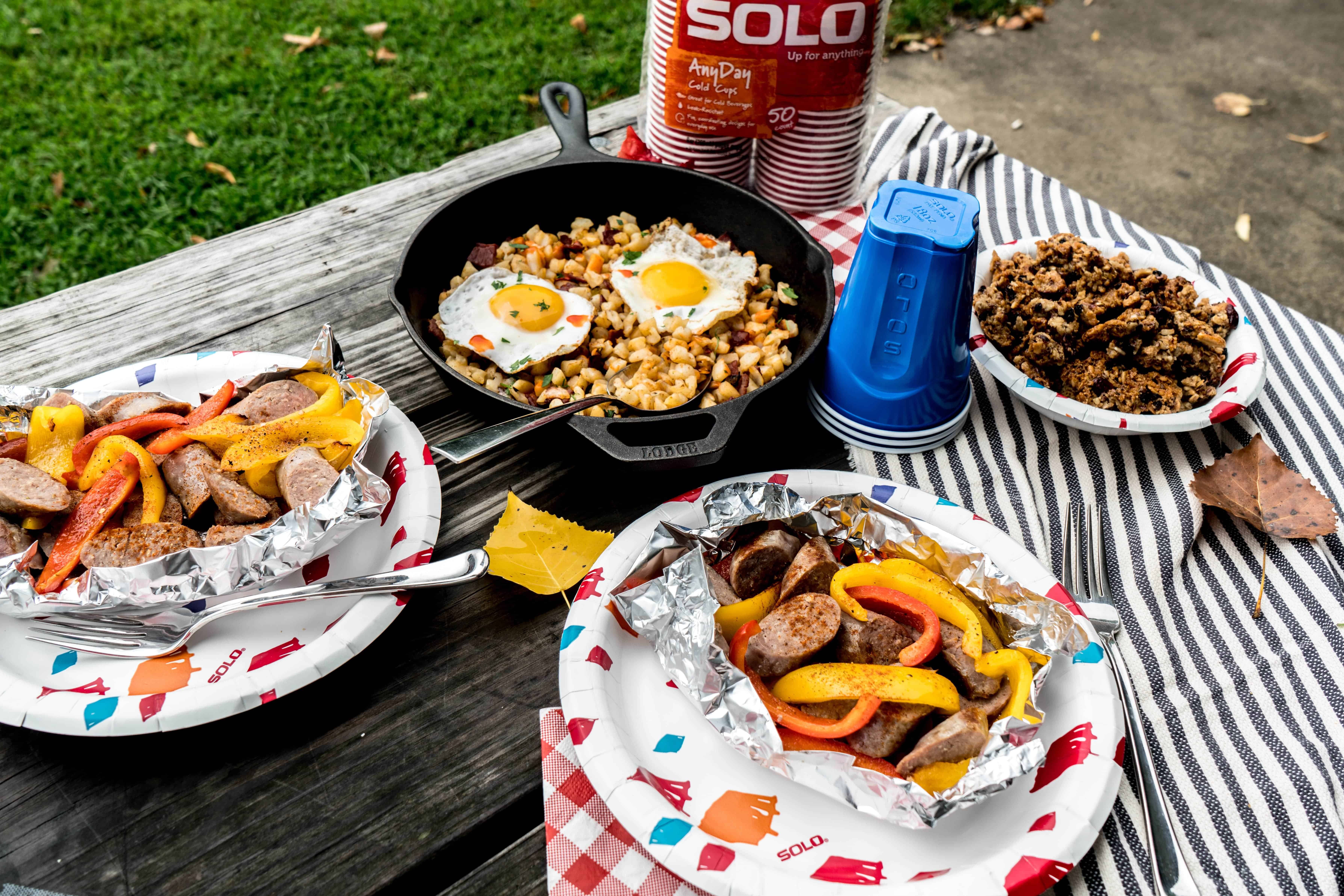 Camping recipes on picnic table