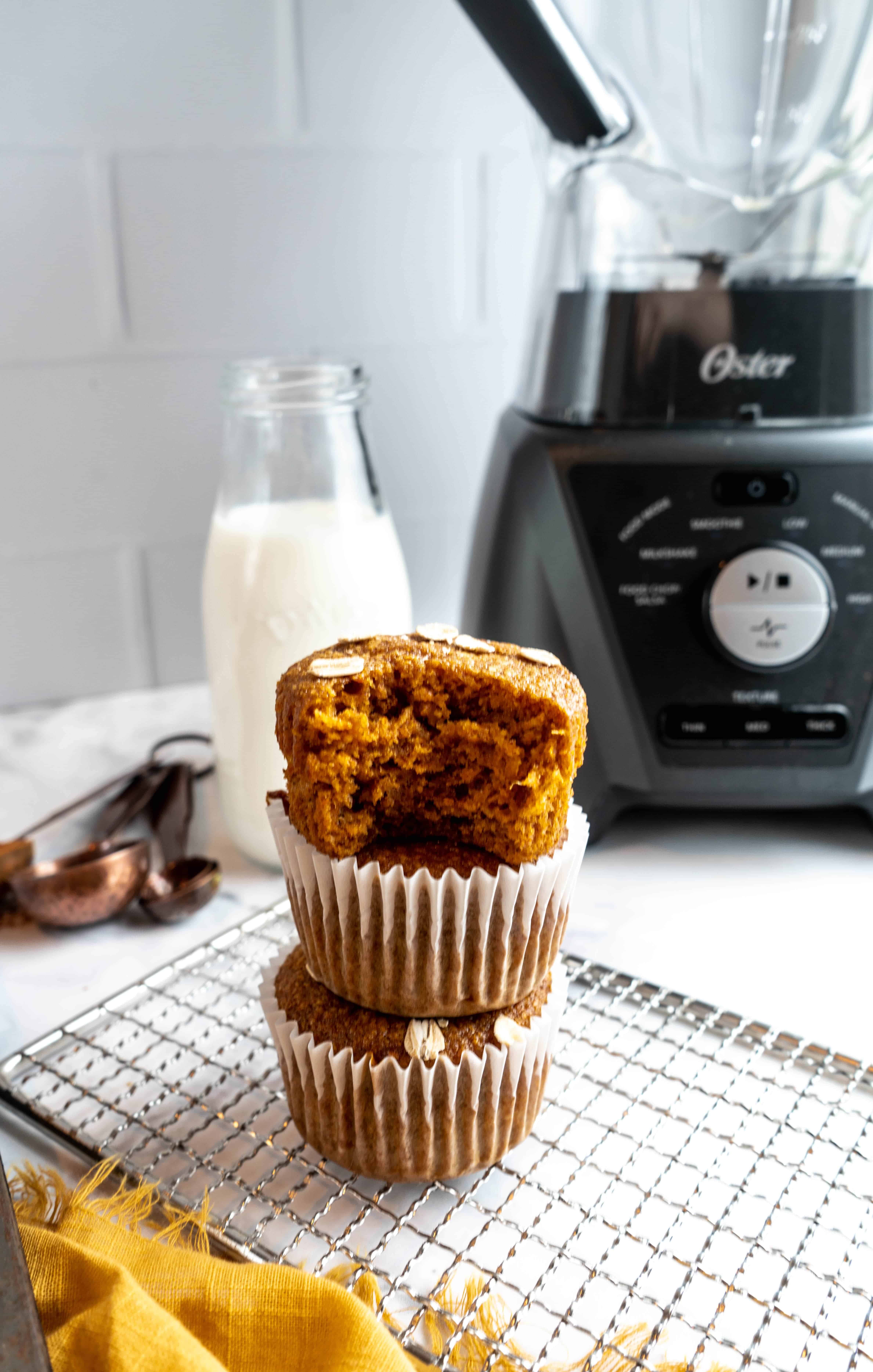 healthy carrot blender muffins stacked