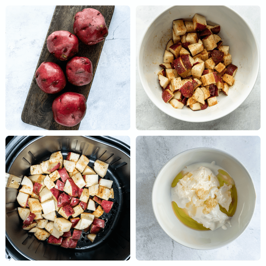 air fried red potatoes with truffle aioli ingredient prep
