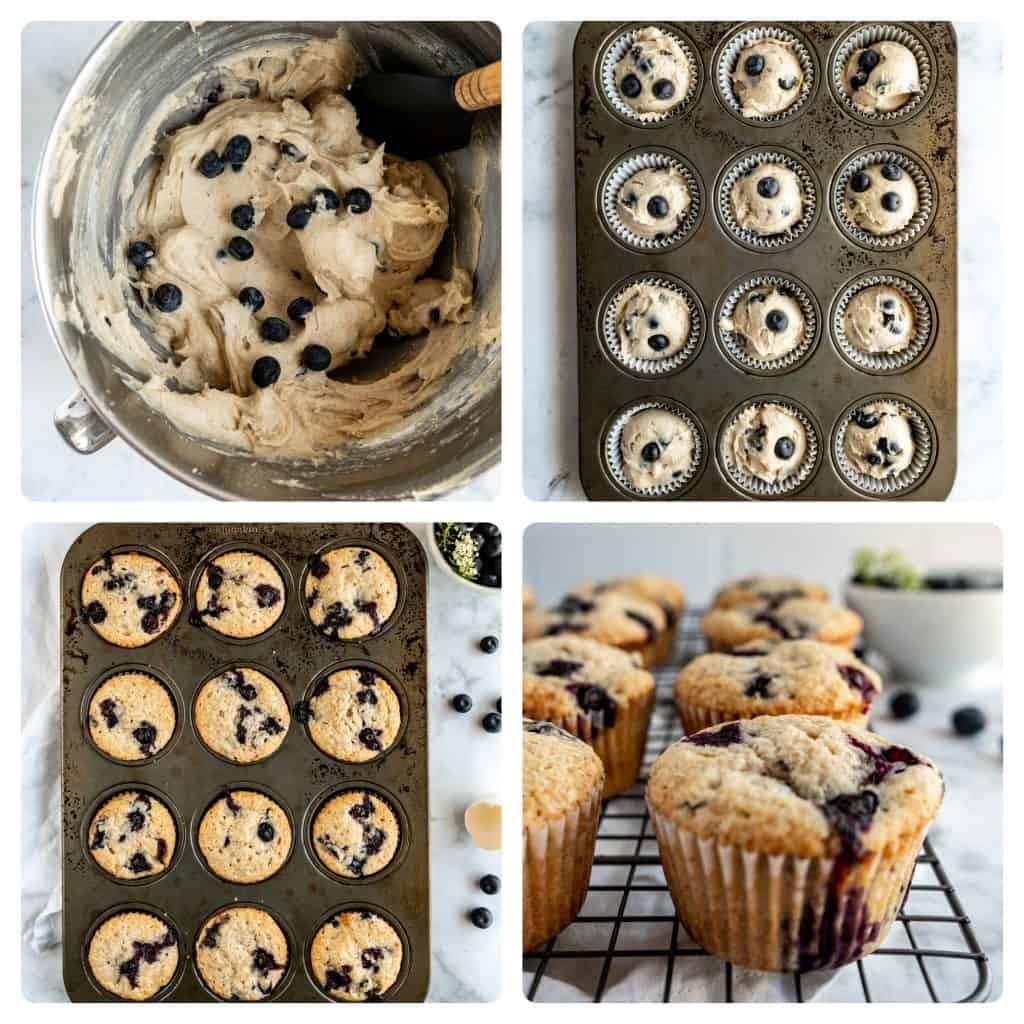 bakery style blueberry muffins step by step