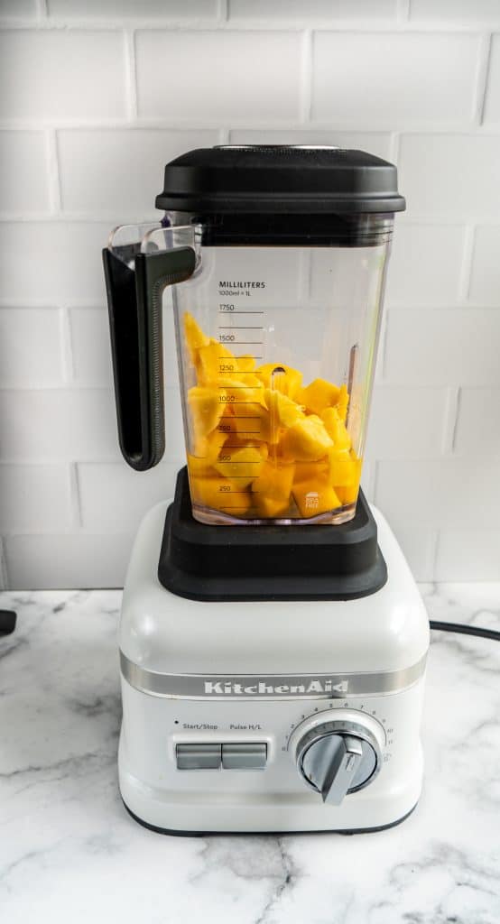 mango ginger margarita ingredients in blender