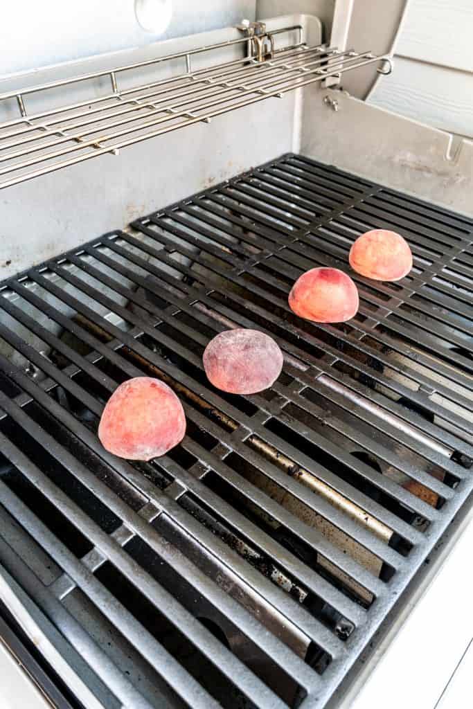 cut peaches on the grill