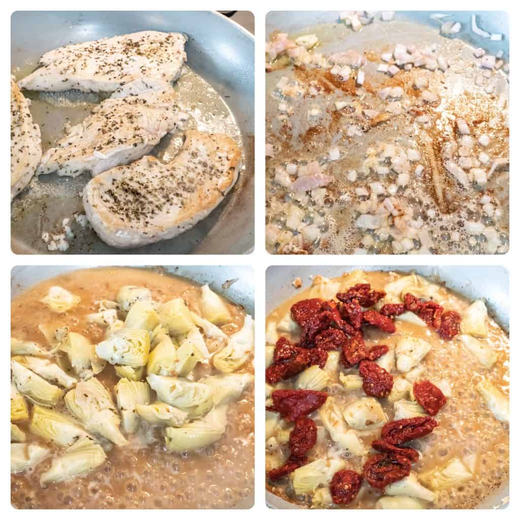 step by step process of making creamy Tuscan chicken