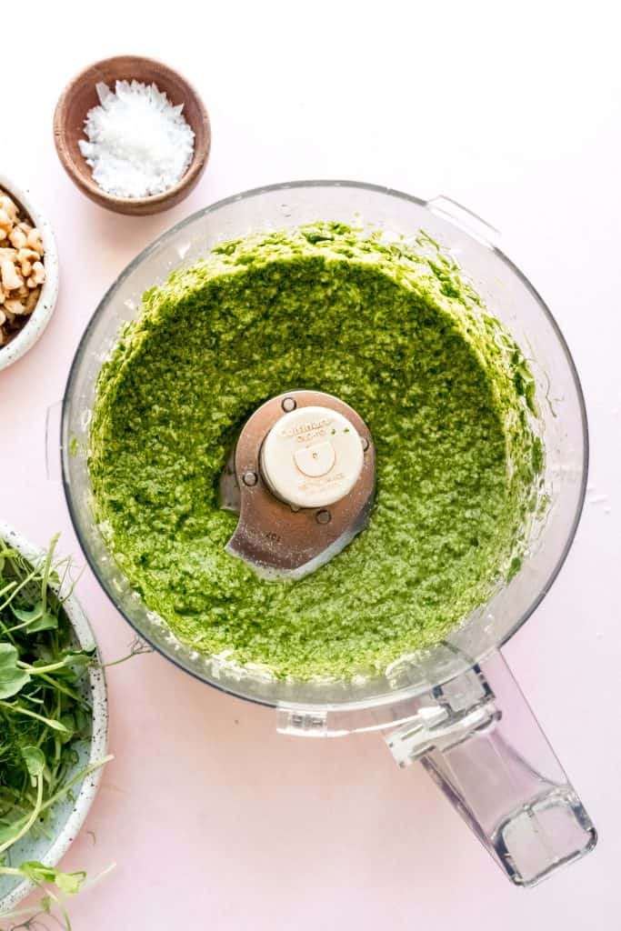 fresh pesto in food processor