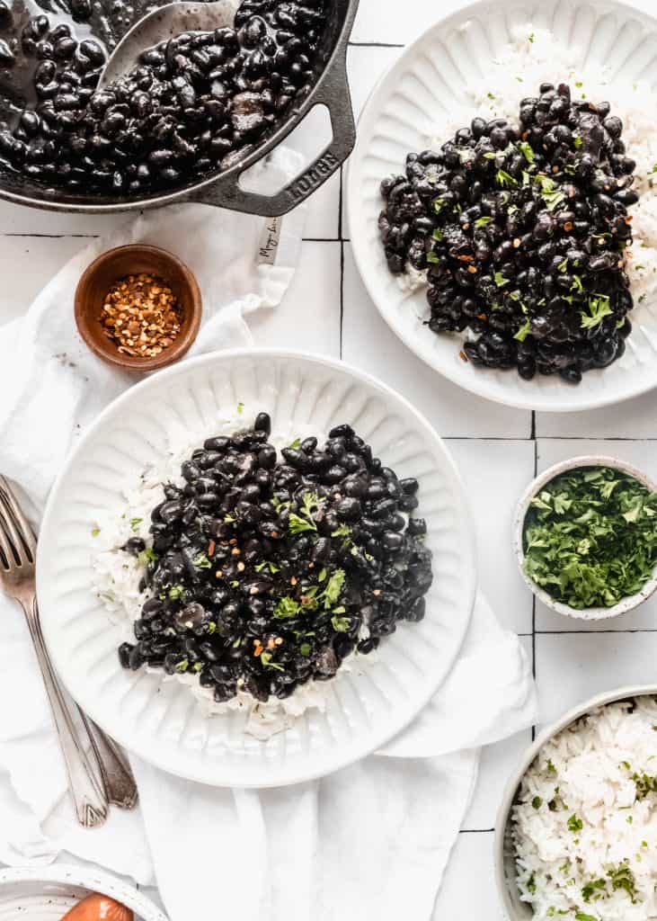 feijoada on plates with white rice