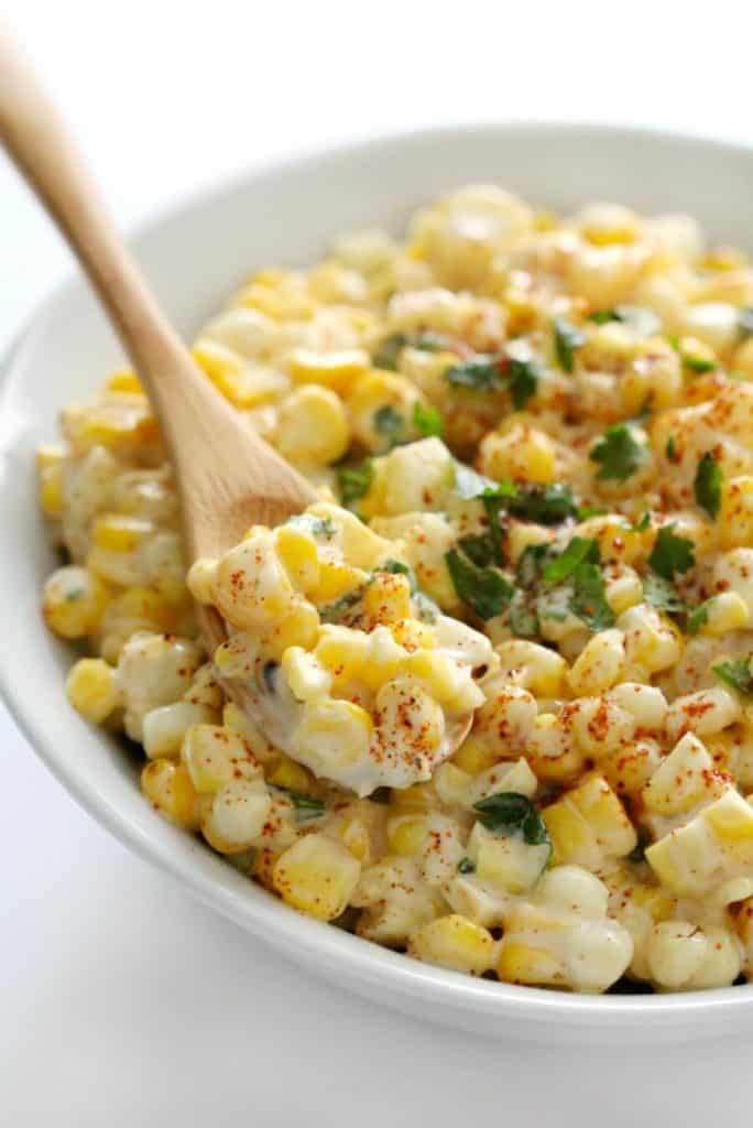 Mexican street corn salad in bowl 