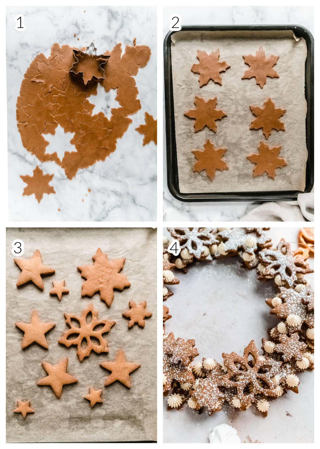 step by step process of making cookies for gingerbread wreath 