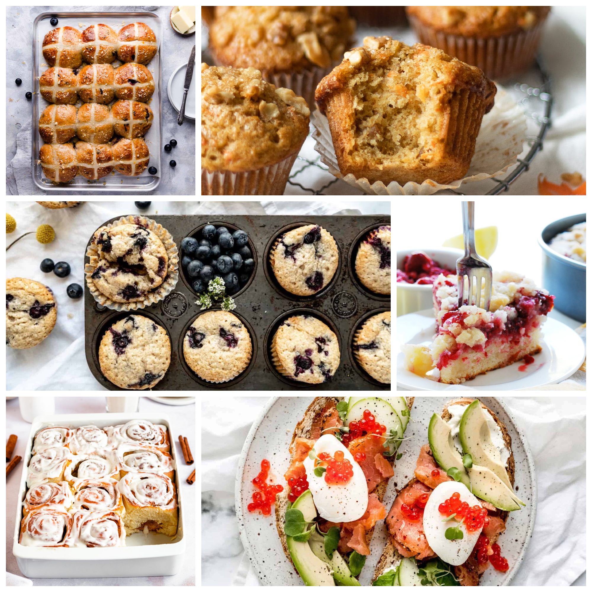 Easter brunch bread and muffin options collage