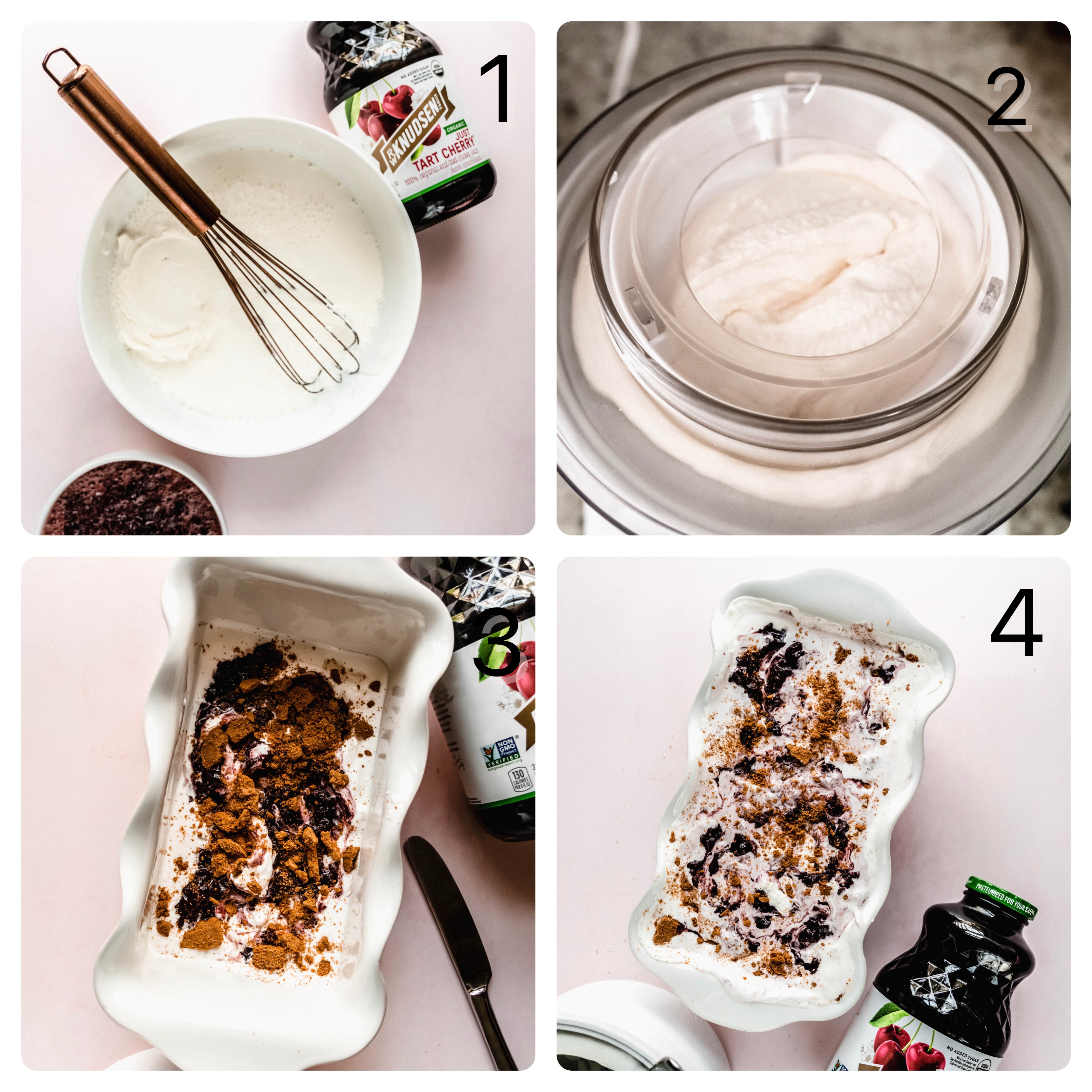 step by step process of making cherry cheesecake ice cream 