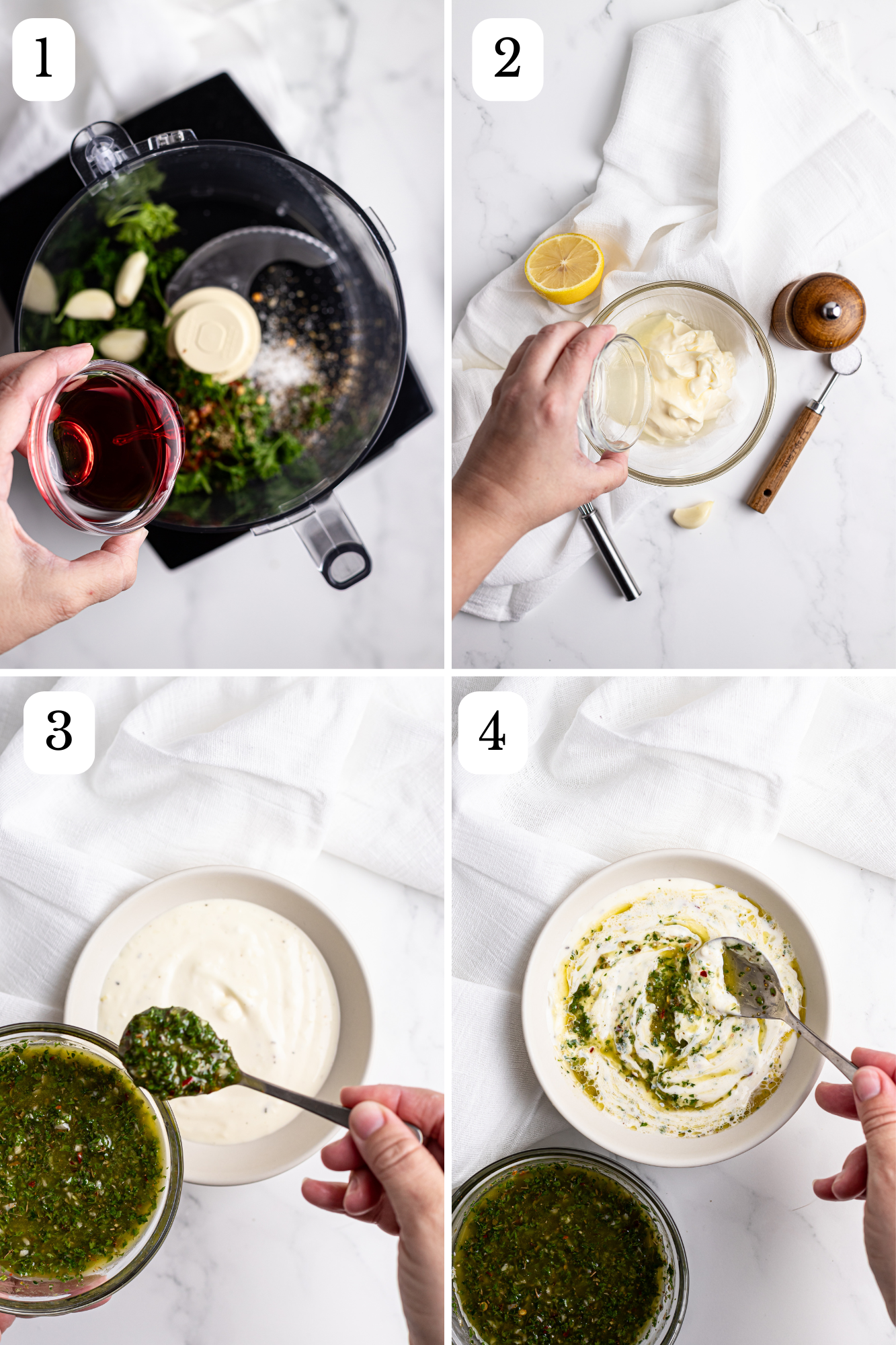 step by step process of making chimichurri aioli 
